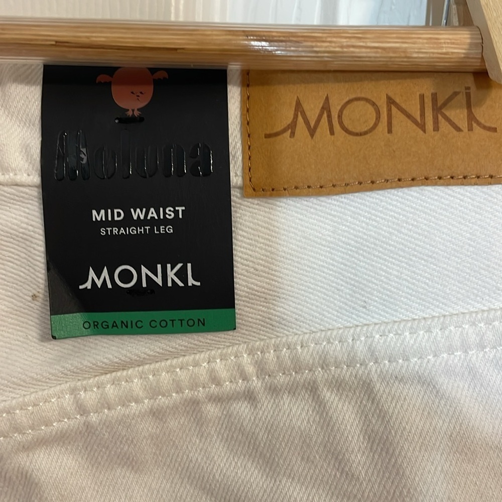 Monki White Mid-Rise Jeans With Red White Blue Braid, Moluna, 32 — image 4 of 8